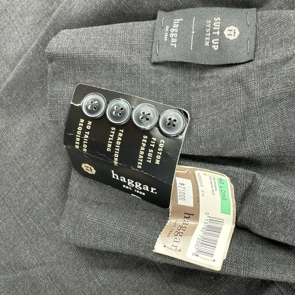 Haggar Blazer Coat Jacket Mens 46L Dark Gray Suit Up System Custom Fit NWT